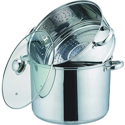 Imagen de Kamberg 0008071 Cuscusera Al vapor, Olla 3 en 1, Acero Inoxidable Tapa de Vidrio Todos los incendios, incluida la inducción, 24 cm, 8 Litros