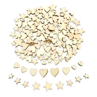 Imagen de GIDWRIY 200 Piezas Corazones de Madera Pequeños,Estrellas Mini,Corazones Manualidades,Corazones Rebanadas,Estrella Natural,Discos con Forma Corazón