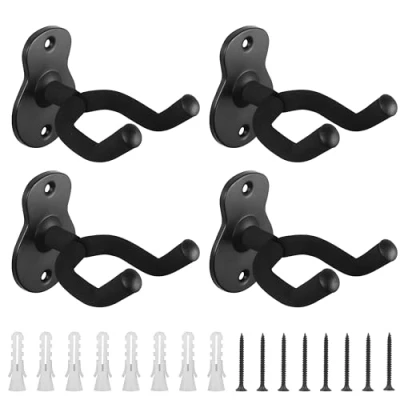 Imagen de Belle Vous Pack de 4 Soporte Guitarra Pared Negros con Tornillos Gancho Electrica y Acústica Para la Mayoría las Guitarras Ukelele, Bajo, Mandolina Banjo