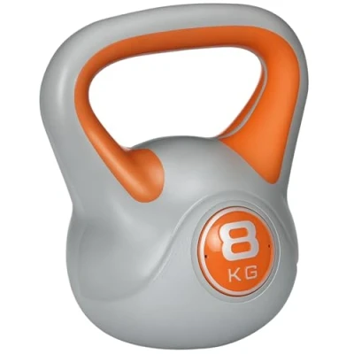 Imagen de SPORTNOW Pesa Rusa 8 kg Kettlebell Revestimiento de PU y Relleno Arena Mango Ancho para Entrenamiento Culturismo en Casa Gimnasio 20x14x24 cm Naranja Gris