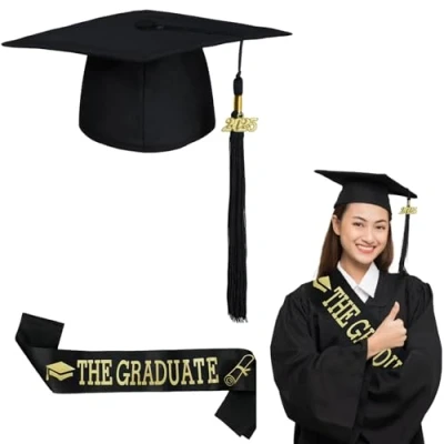 Imagen de graduacion Birrete,Banda y birrete de graduación Faja,2025 Birrete,Ajustable adulto,Banda para la ceremonia bachelor (A)