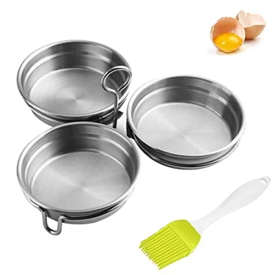 Imagen de Anillos de Huevo Antiadherentes, Acero Inoxidable Escalfador Huevos, Cocinar Molde Huevo, Redonda Huevos Fritos, para Hacer Escalfados Cocina Gadget, con Cepillo Aceite