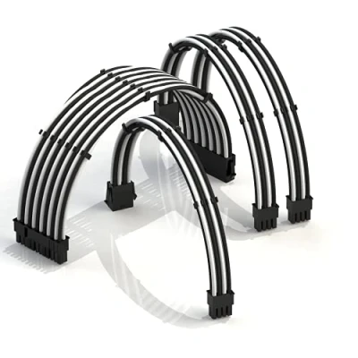 Imagen de LINKUP AVA 30cm Cable con Manguito Prolongación de para Fuente Alimentación Kit Alineadores┃1x 24P (20+4) MB┃1x 8P (4+4) CPU┃2X (6+2) GPU┃300mm Blanco Negro