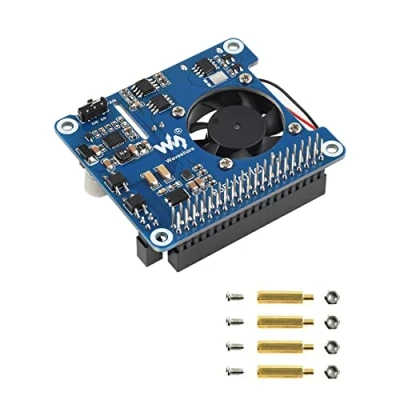Imagen de Power Over Ethernet PoE Hat para Raspberry Pi 4B / 3B+, IEEE 802.3af/at PoE, 5V 4A USB A y 12V 2A Salidas de Encabezado, Integrado Ventilador Refrigeración Chip MP8676 Buck