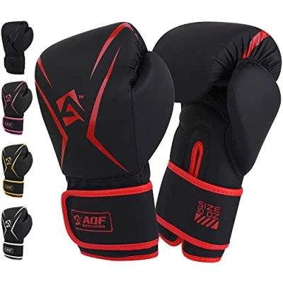 Imagen de AQF Guantes Boxeo Niño, Cuero Saco De Boxeo, Guantillas MMA Kick Boxing, Muay Thai, UFC con Capa Extra Acolchado Hombre Mujer 4 6 8 10 12 14 16 Oz (14 oz, Rojo)