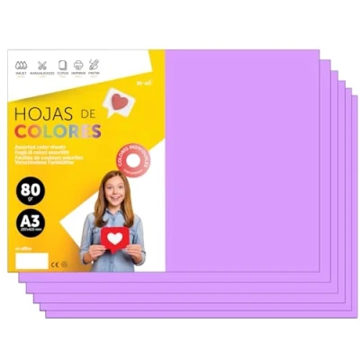 Imagen de Folios De Colores A3 80g Para Impresoras y Manualidades, Papel Surtido Niños, Paquete Tarjetas, Escuela Proyectos Creativos · m office (250h, Lila)