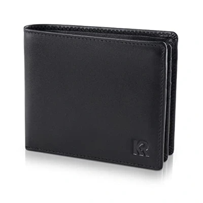 Imagen de KRONIFY Carteras para Hombre Billeteras con Bloqueador RFID, 13 Compartimentos Tarjetas, Cartera Tarjetero Gran Capacidad, Bolsillo Monedas, Caja de Regalo, Nappa Negro
