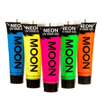 Imagen de Moon Glow Gel UV de neón para el pelo Juego 5 tubos Tinte temporal lavable ¡Puntea y brilla! Multicolor 20 ml (Paquete 1)