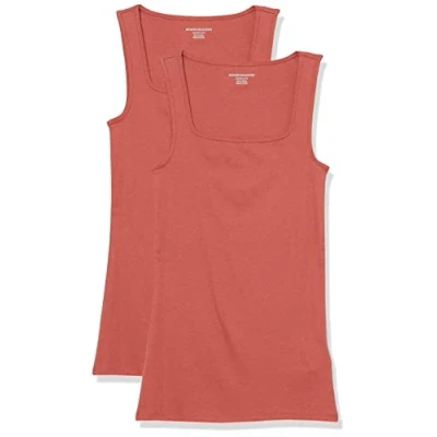 Imagen de Amazon Essentials Camiseta sin Mangas con Cuello Cuadrado y Corte Ajustado Mujer, Pack de 2, Rojo Ladrillo, XS