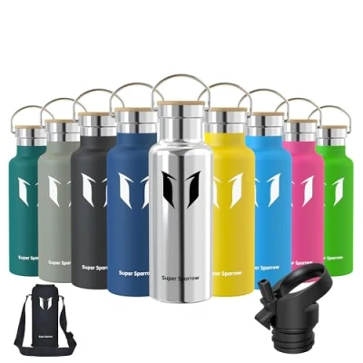 Imagen de Super Sparrow Botella Agua Acero Inoxidable Niños 500ml Termica Boca Estándar Sin BPA, para &amp; Adultos, Deporte, Oficina, Yoga, Ciclismo