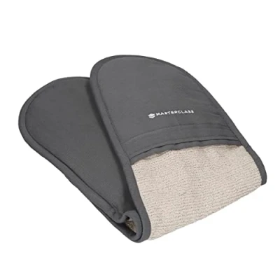 Imagen de MasterClass Guantes de Horno Profesionales Lujo, Resistentes al Calor y Doble Cara, Algodón Resistente, Antideslizantes para Cocinar Hornear, Gris