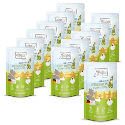 Imagen de MjAMjAM Comida húmeda Premium para Gatos Quetschie Chicks &amp; Friends Delicioso Pollo con calabacín al Vapor, Pack de 12 (12 x 125g), sin Cereales
