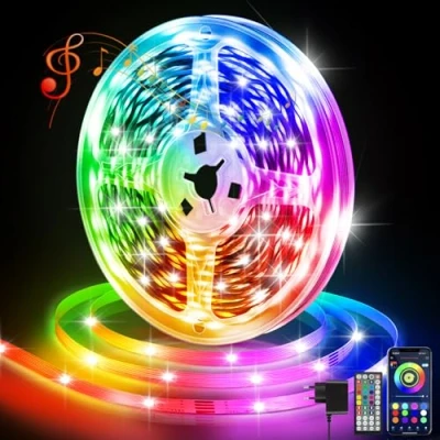 Imagen de 10M Luces Led Habitación, Tiras Inteligentes RGB Control Remoto y App 16 Milliones de Colores Strip lights, Sincronización Musical Bluetooth, TV, Fiesta, Pared, Hogar
