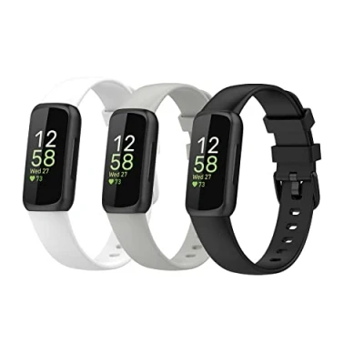 Imagen de Waekethy Correas para Fitbit Inspire 3, Silicona relojes Repuesto Pulsera Compatible con 3 (S, Blanco+Gris+Negro)