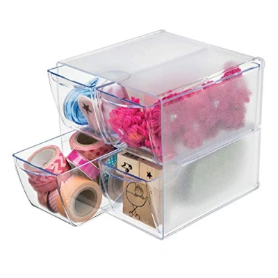 Imagen de Deflecto organizador de cubos apilables, escritorio y manualidades, 4 cajones, transparente, cajones separadores extraíbles, 6 pulgadas ancho x alto 7 1/8