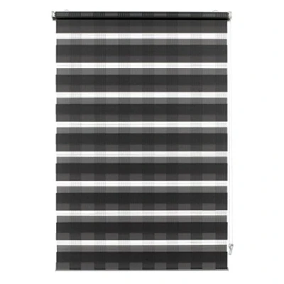 Imagen de GARDINIA Estor Doble Enrollable para Sujetar o Pegar, y Lateral con Rayas Transparentes Opacas, Incluye Todas Las Piezas de Montaje, Gris Antracita, 45 x 150 cm (B H)
