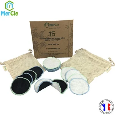 Imagen de Almohadillas desmaquillantes lavables 16 discos de bambú reutilizables + 2 bolsas Algodón (lavado y almacenamiento) desmaquillante ultra suave Embalajes con cartón reciclado. 0 plástico