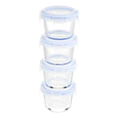 Imagen de Amazon Basics ABL001 Recipiente de vidrio claro con tapa azul 120 ml, 4 Unidad