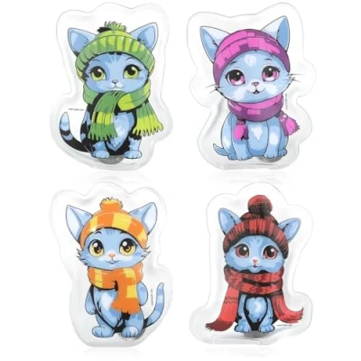 Imagen de com four® 4X Calentadores de Bolsillo Reutilizables Manos con Motivo Gato Almohadilla térmica para días fríos y Viajes cojín térmico (04 Piezas Blanco)