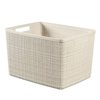 Imagen de CURVER Juliet Cesta Rectangular Cubo 17L, Almacenaje, Ordenación, 100% plástico Reciclado, Acabado Yute, 28x28xH27 cm, Blanco