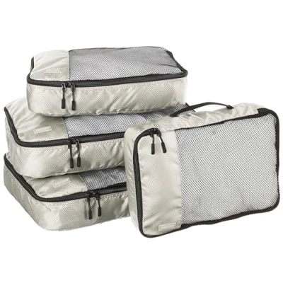 Imagen de Amazon Basics Organizador Para Maletas, Organizadores de Viaje, con Cremallera, Juego 4 Bolsas, 2 Grandes y Medianos, Gris