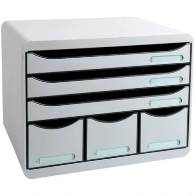 Imagen de Exacompta 306740D Módulo individual con 6 cajones para documentos A4 + y 3 estrechos pero altos guardar todos los utensilios de oficina, tope seguridad porta etiquetas