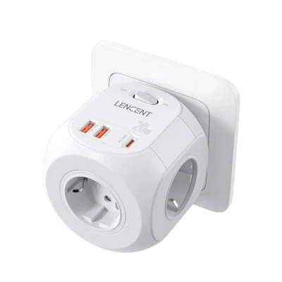 Imagen de LENCENT Enchufe USB Cubo con Carga Rápida PD20W, Ladron 4000W 4 Tomas de CA, 2 y 1 Multiple Pared Interruptor, Cargador para Familia, Cocina Oficina
