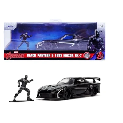 Imagen de Jada Toys Marvel Black Panther Mazda RX 7 Modelo de Coche Metal 1:32 con Puerta Apertura 13,5 cm para Fans y niños a Partir 8 años