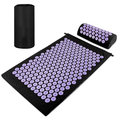 Imagen de Magrimaxio Esterilla Acupresion Kit, Cojín de Acupresión con Almohada y Bolsa Transporte, Mat Masaje para Alivio del Dolor, Relajación Muscular, Meditación, Estimulación (Violeta)