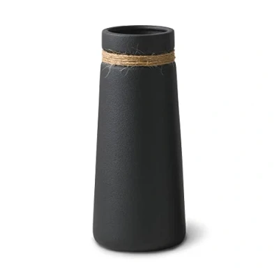Imagen de Jarrón de Cerámica Flature para Hierba Las Pampas, Florero Negro como Moderna Decoración Boho Salas Estar, Grande 25 cm Altura en Mate, Flores Frescas &amp; secas