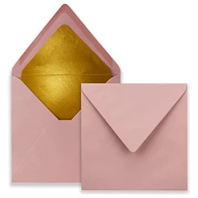 Imagen de 50 sobres cuadrados de 15,5 x cm, rosa viejo, forrados con papel dorado, adhesivo húmedo, FarbenFroh by GUSTAV NEUSER