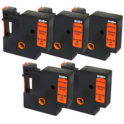Imagen de 5 Casetes de Cinta compatibles con DYMO 45017 S0720570 Negro sobre Rojo 12mm x 7m para LabelManager 160 210D 220P 260P 280 360D 420P 450D 500TS PnP MobileLabeler LabelPoint LabelWriter 450 Duo