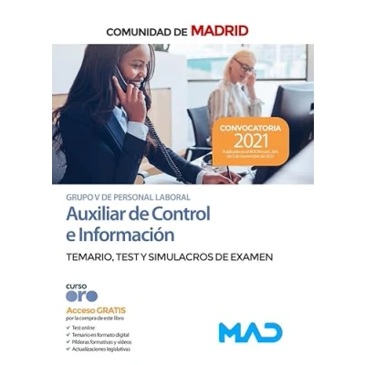 Imagen de Auxiliar de Control e Información (Grupo V Personal Laboral) la Comunidad Madrid. Temario, test y simulacros examen
