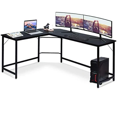 Imagen de COSTWAY Escritorio de Esquina Gaming, Ordenador en Forma L, Mesa con Soporte, Estación Trabajo para Hogar Oficina, 168 x 125 74 cm (Negro)