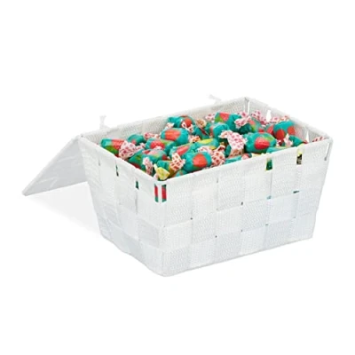 Imagen de relaxdays Caja de almacenaje con tapa, Cesta almacenamiento, PP, 10,5 x 19,5 14,5 cm, 1 Ud., Blanco