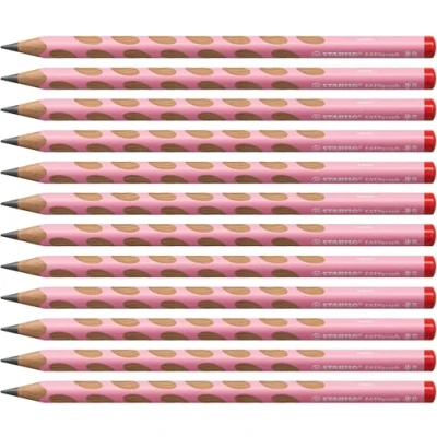 Imagen de STABILO Easygraph Lápiz triangular ergonómico para diestros, color rosa pastel, 12 unidades, dureza HB