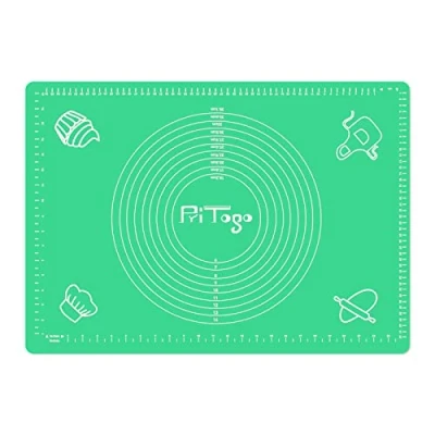 Imagen de Pritogo Tapete de Silicona Antiadherente para Amasar, Hornear (65 x 45 cm, verde) con escala, alfombrilla enrollable Antiadherente, extra estable, antideslizante
