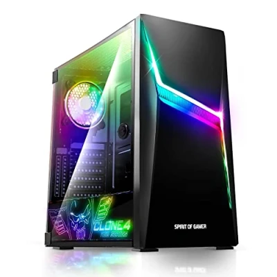 Imagen de Spirit Of Gamer Clone 4 Caja PC Gaming RGB con Pared Transparente de Vidrio Templado CREA Tu Propia Torre Compatible ATX/MATX/ITX 2 Ventiladores 120 mm incluidos