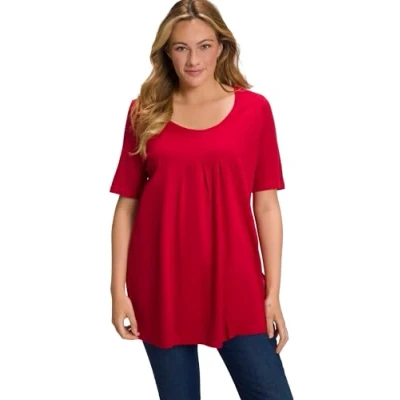 Imagen de Ulla Popken T Shirt, Zierfalten, A Linie, Rundhals, Halbarm, Modal Camisetas, Mohn, 60 62 para Mujer