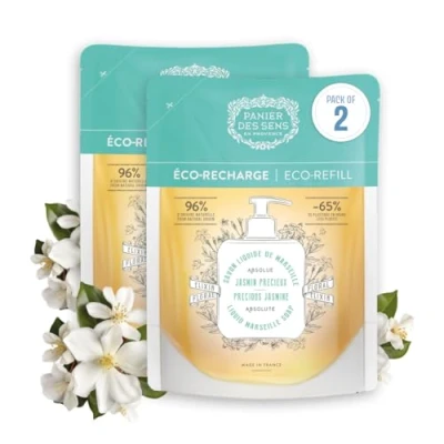 Imagen de Panier des Sens Eco Relleno de Jazmín Jabón Líquido Marsella Aceite Coco y Oliva 96% Ingredientes Naturales Vegano 2x500ml