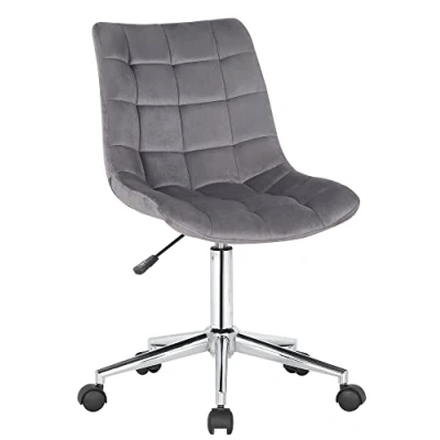 Imagen de CLP Silla De Oficina Medford Acolchada En Terciopelo I Estudio Giratoria con Base Metálica &amp; Ajustable Altura, Color:Gris