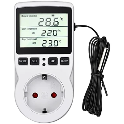 Imagen de Regulador de temperatura 230 V, termostato digital, toma corriente, para invernadero, cubierta calentada, depósito agua
