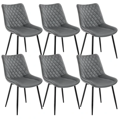 Imagen de WOLTU Sillas de Comedor Pack 6, Cocina Tapizadas en Terciopelo, Ergonómicas con Respaldo para Salón y Dormitorio, Estilo Nórdico, Patas Metal, Gris Oscuro, BH209dgr 6