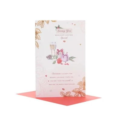 Imagen de Tarjeta de Navidad romántica tradicional con bonito versículo para ella él