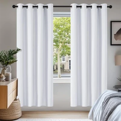 Imagen de Deconovo Cortinas Opacas con Aislamiento térmico, antifrío, para Sala de Estar, Dormitorio, diseño Moderno, Ojales, 107 x 160 cm, Blanco pálido Gris, 2 Unidades