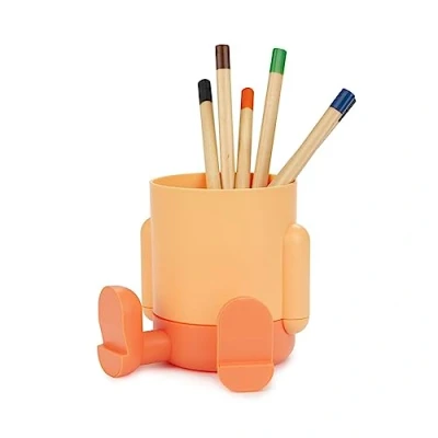 Imagen de Balvi Portalápices Mr Sitty Color Naranja Diseño Colorido y Original con Dos compartimientos Plástico