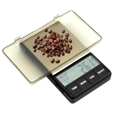 Imagen de QWORK® Báscula digital 1000g/0.1g, de café para espresso con Temporizador, Pantalla LCD, Pesaje Precisión Portátil, Pilas no incluidas