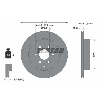 Imagen de TEXTAR 92296403 Disco de freno 308 18 06/07 114,3 ventilación interna revestido sin perno sujeción rueda, buje rueda