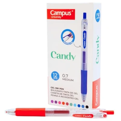 Imagen de Campus 12 Bolígrafos de Gel Candy, Colores Recargables con Trazo 0.7mm, Tinta Secado Rápido y Resistente al Agua (Bolígrafo, Rojo, unidades)