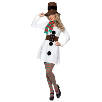 Imagen de Smiffys Disfraz de Muñeca nieve, Blanco, con vestido, sombrero, bufanda y cinturón